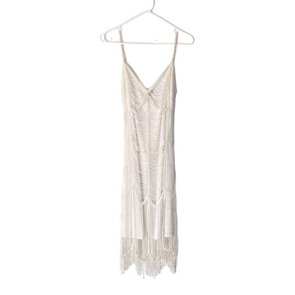 MARINA Dresses & Skirts - Marina Vintage Beaded Gatsby Style Fringe Dress Size Medium Slightly Off White